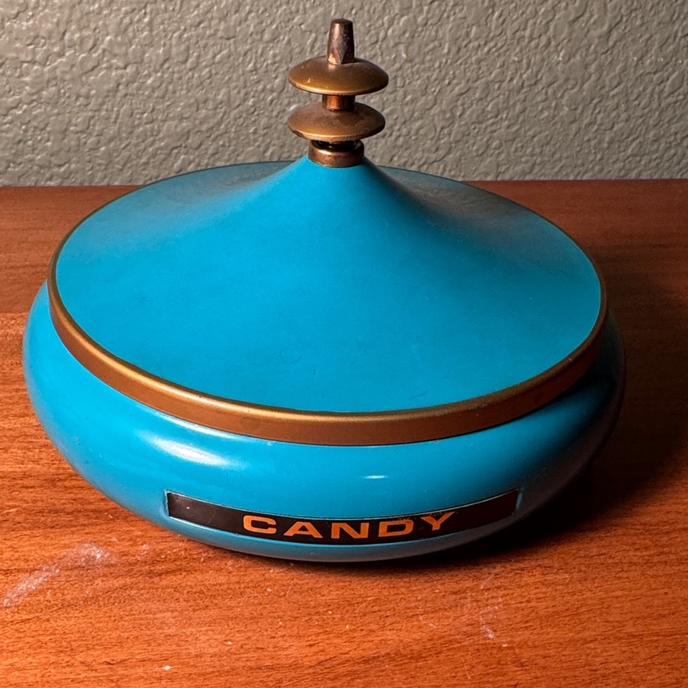 Vintage MCM Turquoise Metal Candy Dish